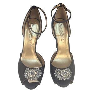 Mark & James Badgley Mischka Heels Women 10M Black Crystal Satin Peep Toe Event